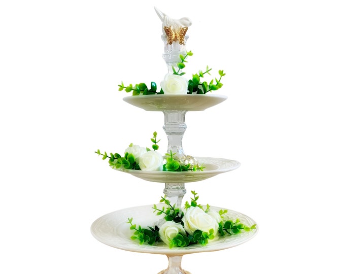 Ephemeral White Rose Tiered Tray