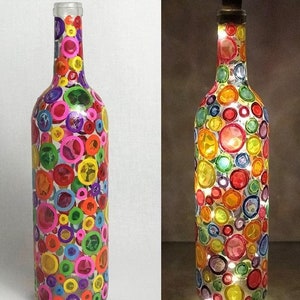 1 Handpainted Decorative Lighted Wine Bottle. Gift for her. Gift for mom. Stained glass. Centerpiece. Wedding table topper decor. Teacher.