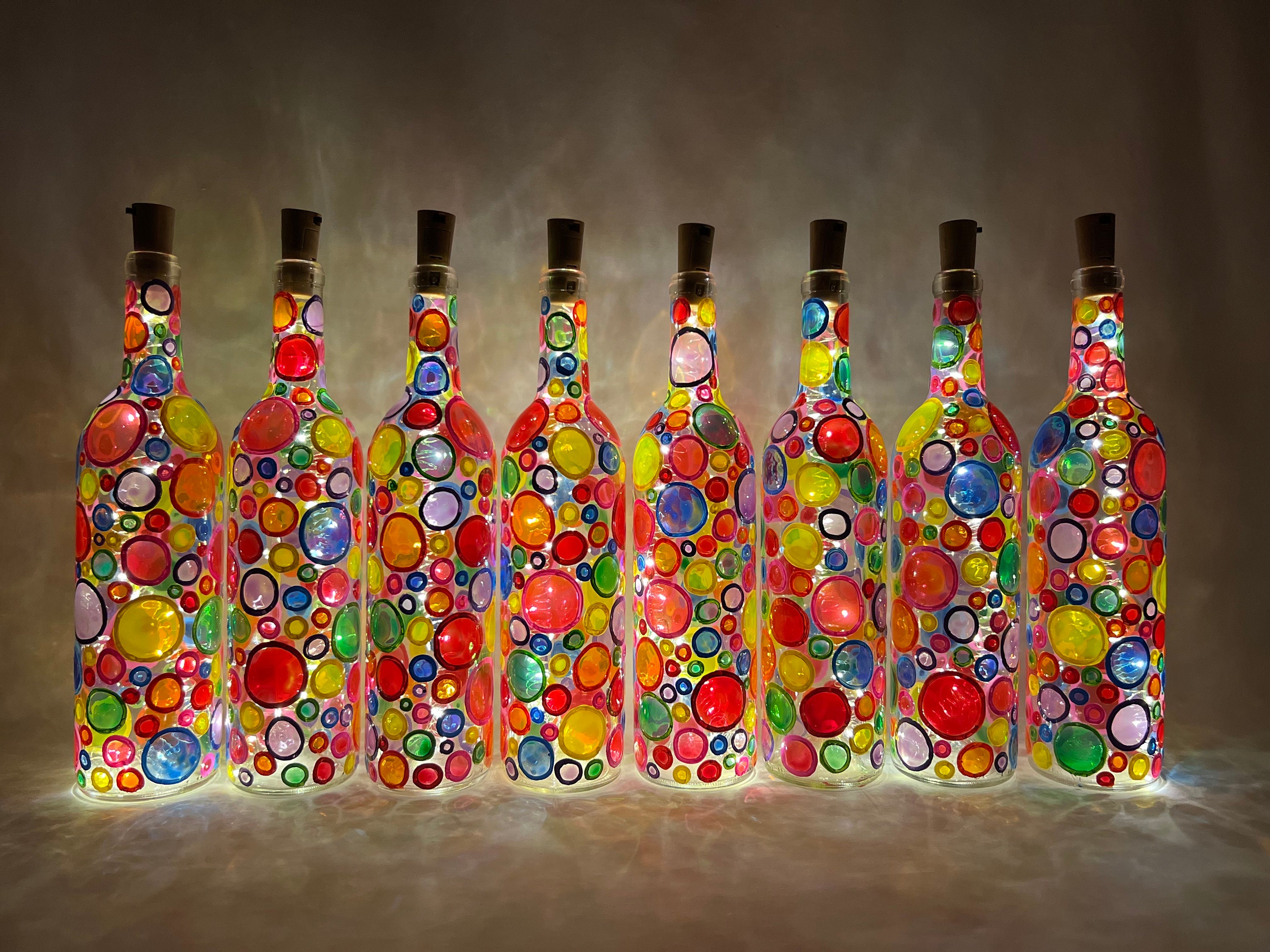 1 Handpainted Decorative Lighted Wine Bottle. Stained Glass Effect ...