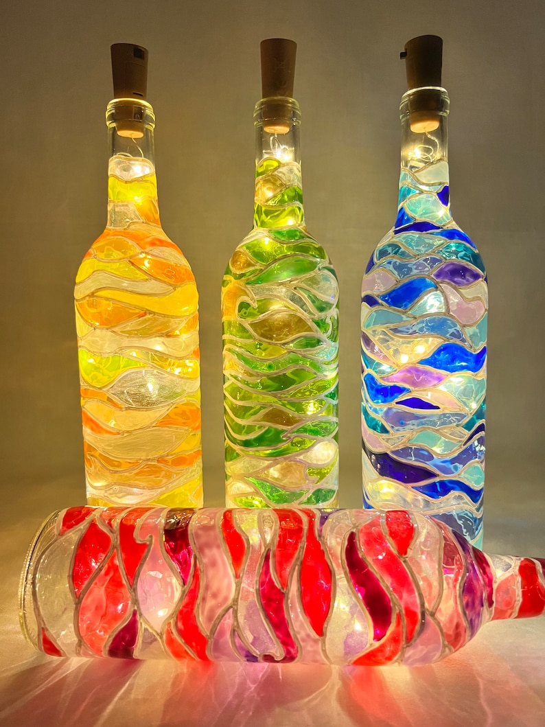 DebbieLeeDesignsGA Stained Glass Wine Bottle Lamp
