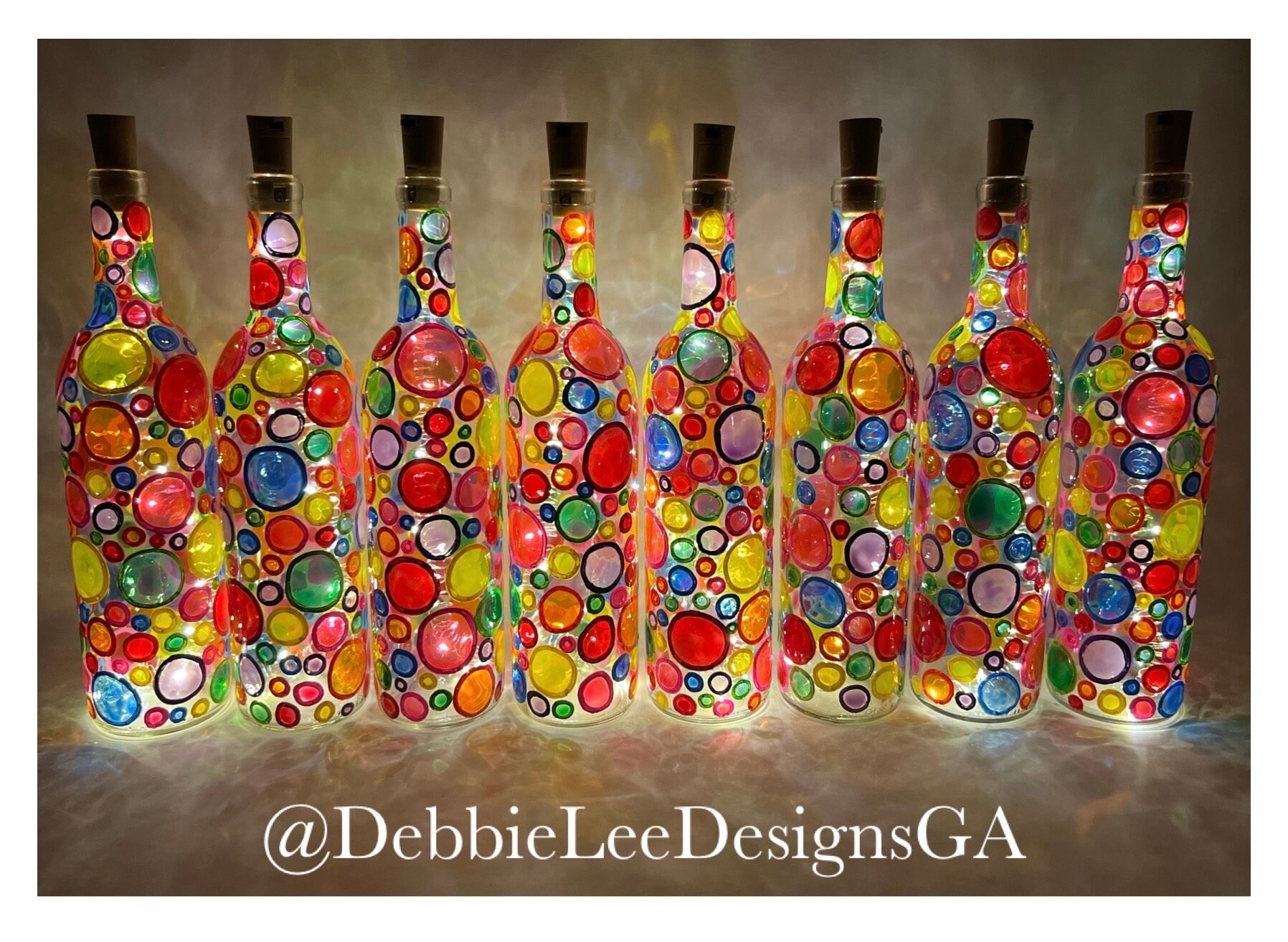 1 Handpainted Decorative Lighted Wine Bottle. Stained Glass Effect ...