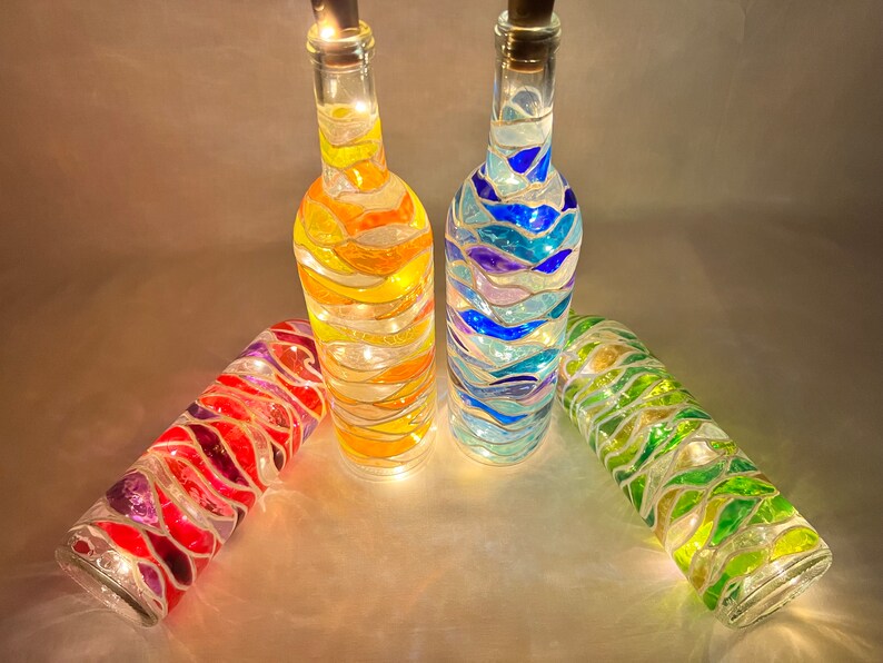 DebbieLeeDesignsGA Stained Glass Wine Bottle Lamp - Thumbnail 5