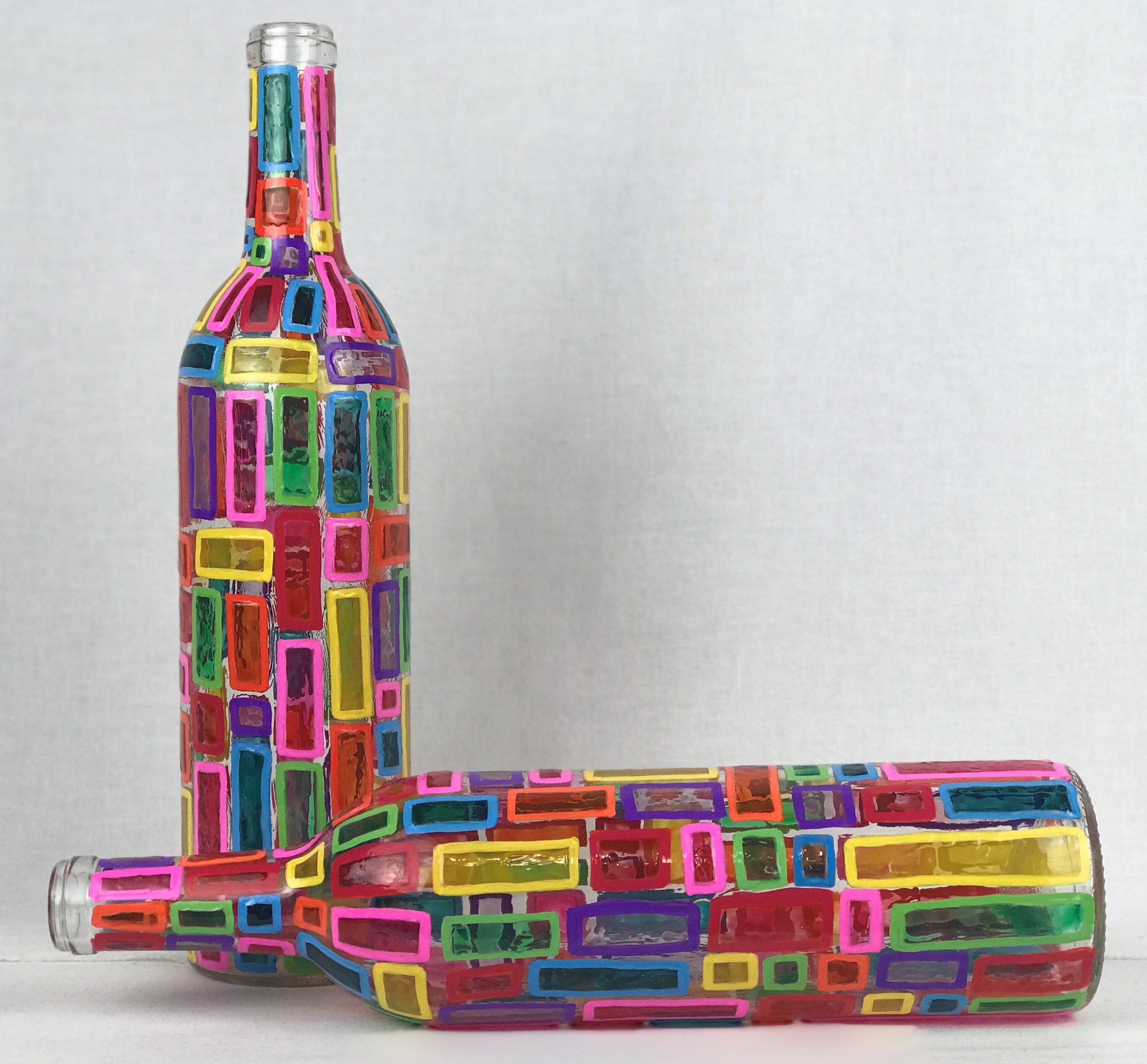 2 Handpainted Decorative Lighted Wine Bottles. Gift for Her. Gift for ...