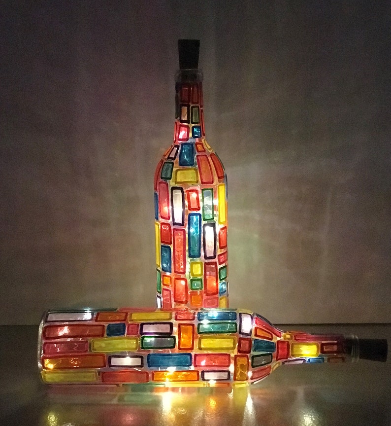 2 Handpainted Decorative Lighted Wine Bottles. Gift for Her. Gift for ...