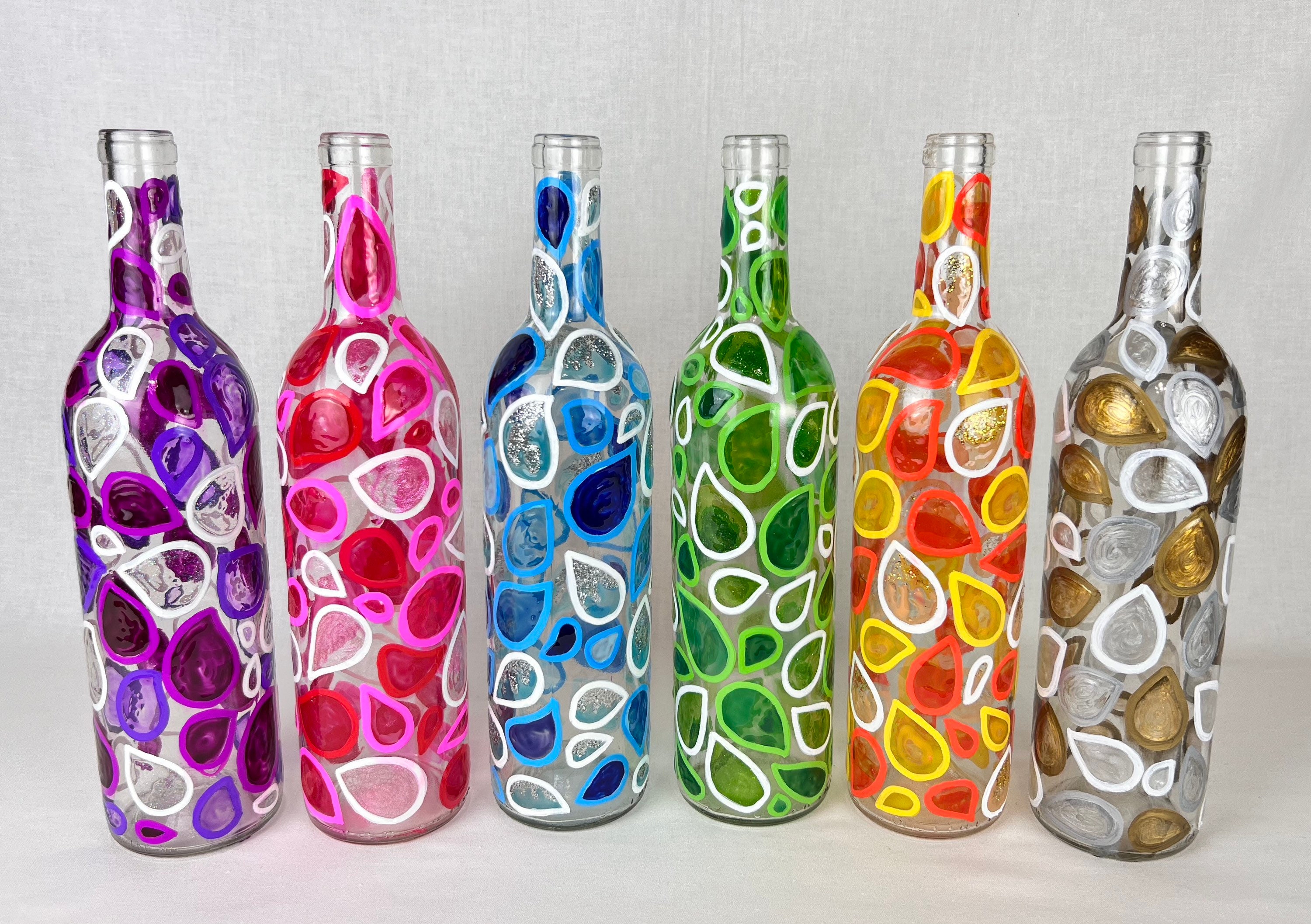 6 Handpainted Stained Glass Effect Decorative Multicolored Wine Bottle ...