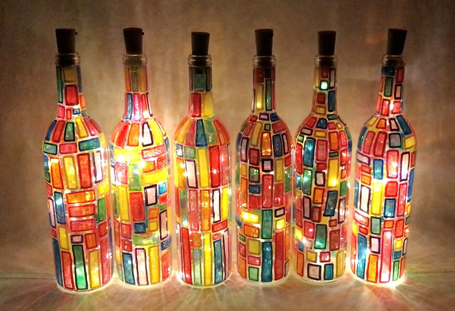 2 Handpainted Decorative Lighted Wine Bottles. Gift for Her. Gift for ...