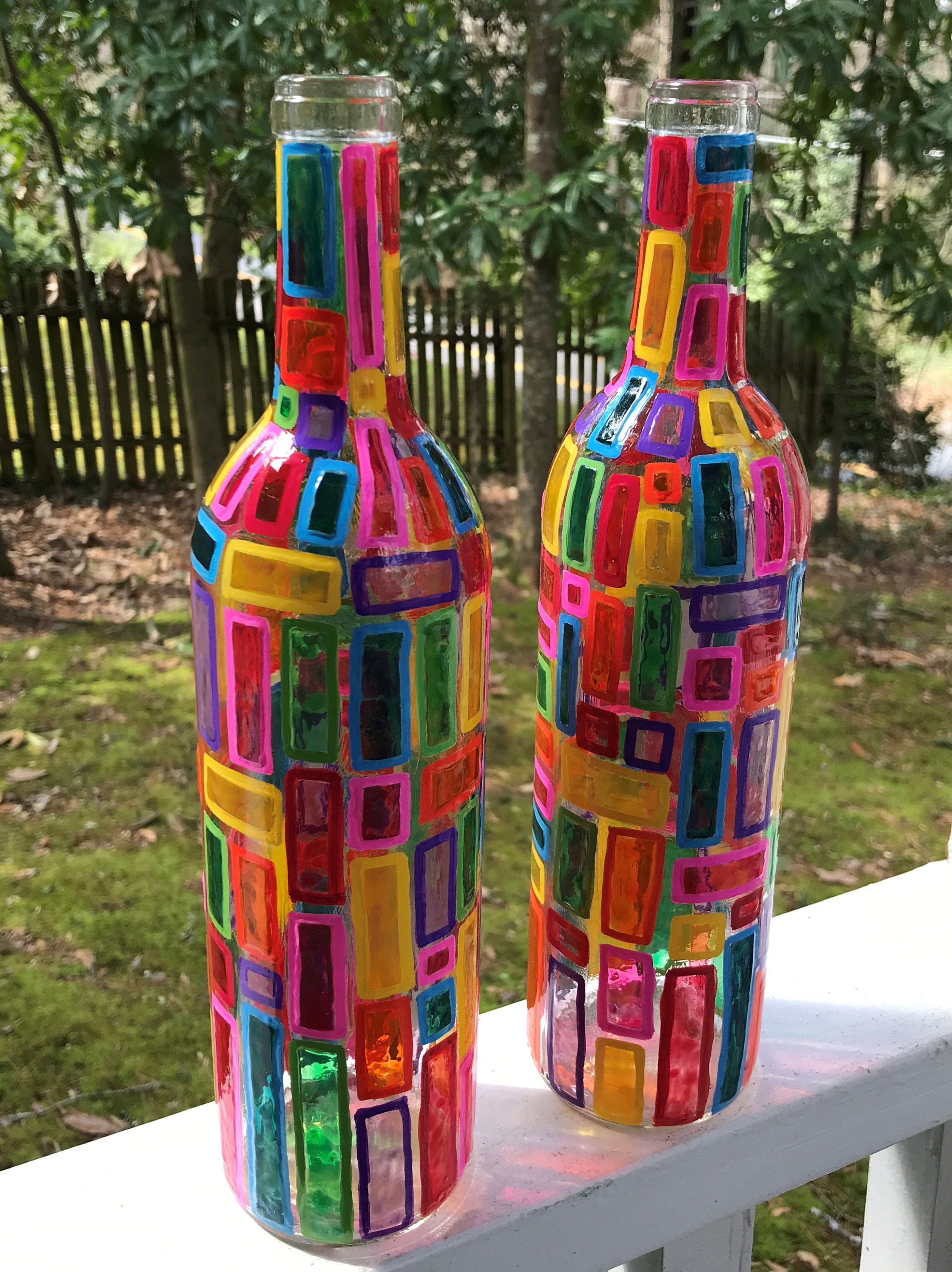 2 Handpainted Decorative Lighted Wine Bottles. Gift for Her. Gift for ...