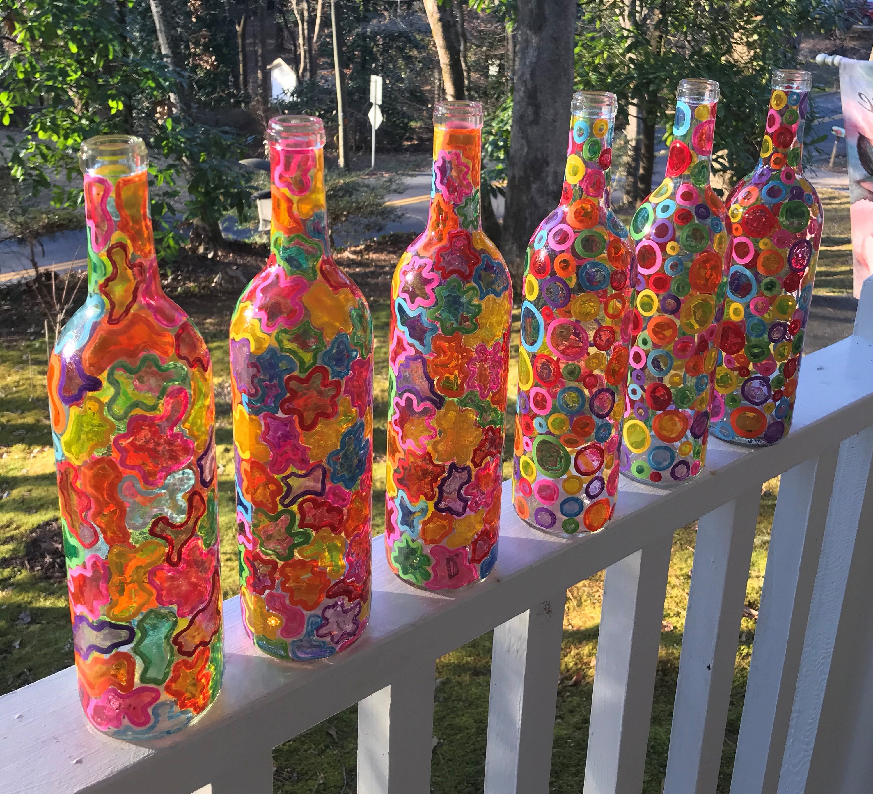1 Handpainted Stained Glass Effect, Lighted Decorative Wine Bottle ...