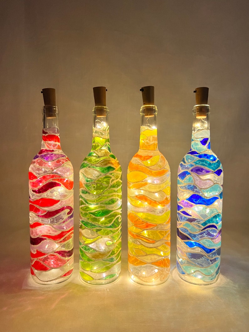 DebbieLeeDesignsGA Stained Glass Wine Bottle Lamp - Thumbnail 2