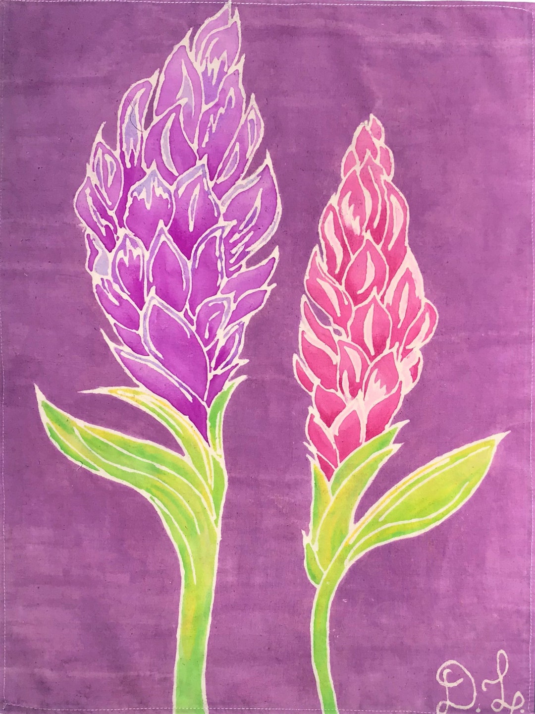 Batik Art Ginger Lilies Wall Decor Bright, Colorful, Uniquely Drawn, Handpainted and Dyed