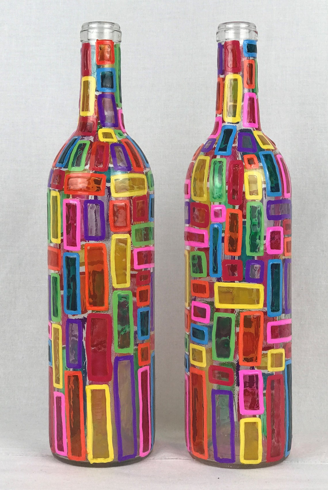 2 Handpainted Decorative Lighted Wine Bottles. Gift for Her. Gift for ...