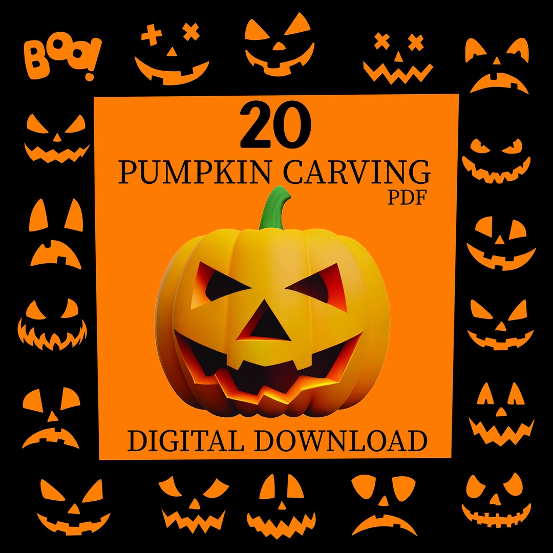 20 Pumpkin Carving Stencil Templates Digital Download DIY