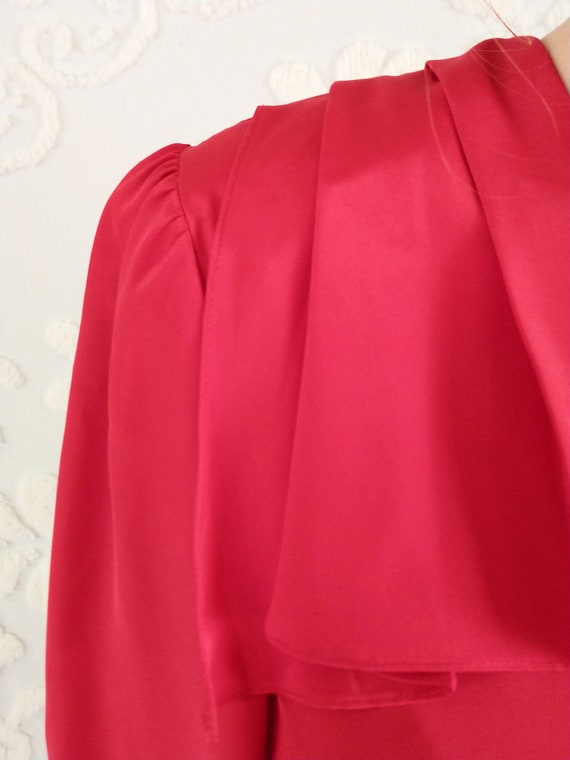 Vintage 80s Alexis Petites Red Flowy Polyester Dr… - image 8