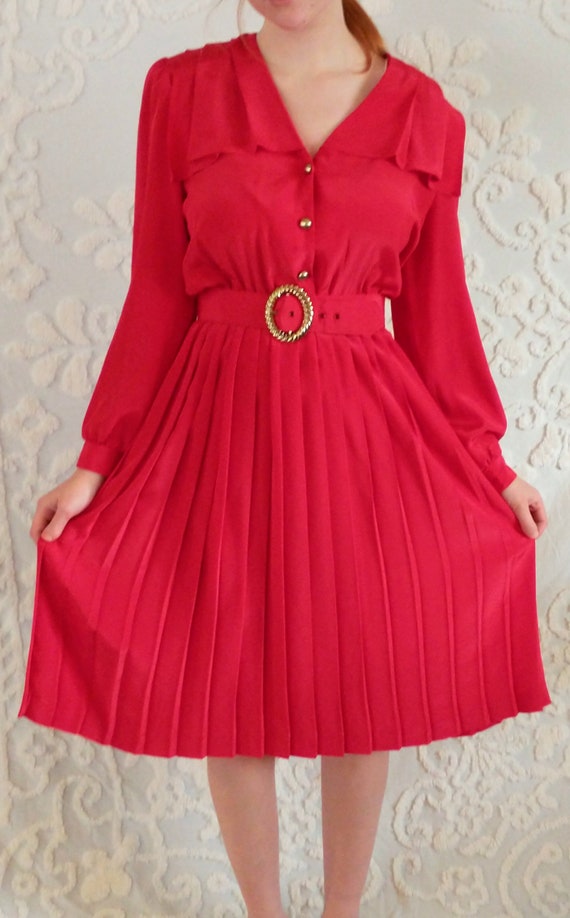 Vintage 80s Alexis Petites Red Flowy Polyester Dre