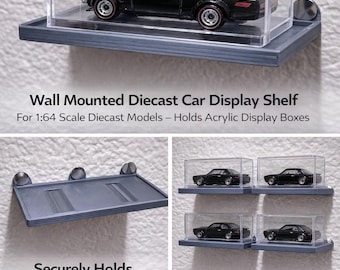 Espositore da parete per modellini di auto in metallo pressofuso – Supporto per modelli in scala 1:64 – Compatibile con custodia in acrilico – Espositore da collezione