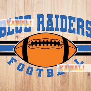 Blue Raiders in formato SVG, Squadra di football dei Blue Raiders in formato SVG, Spirito scolastico in formato SVG, Mascotte della squadra in formato SVG, File SVG per Cricut, Design PNG a sublimazione