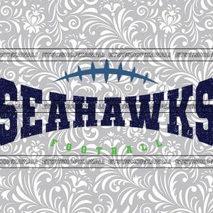 File SVG grunge dei Seahawks per Cricut e design a sublimazione, file SVG con spirito scolastico, logo mascotte della squadra di football in formato PNG, download digitale