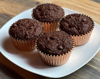 6 Keto Muffins Double Chocolate Chip, Chocolate, Gluten free, Sugar Free, Healthy, Diabetic Friendly, Low Carb, Ketogenic