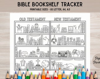 Bible Bookshelf Tracker Printable: Christian Coloring (Digital Download)