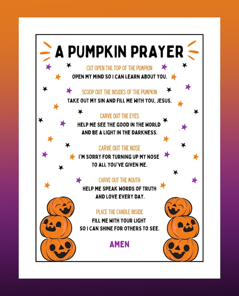 Pumpkin Prayer Printable Activity Sheet Pumpkin Carving Halloween