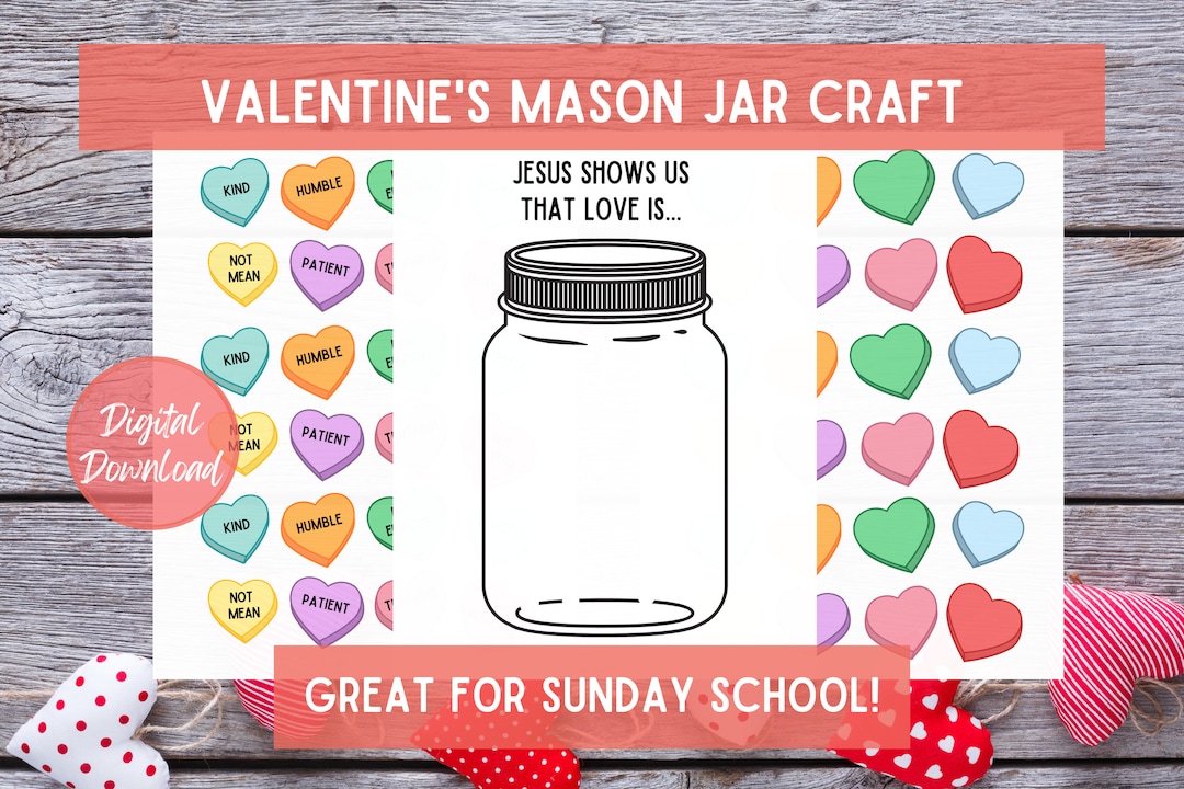 Valentine's Mason Jar Craft Christian Printable Love Craft Sunday  School Activity