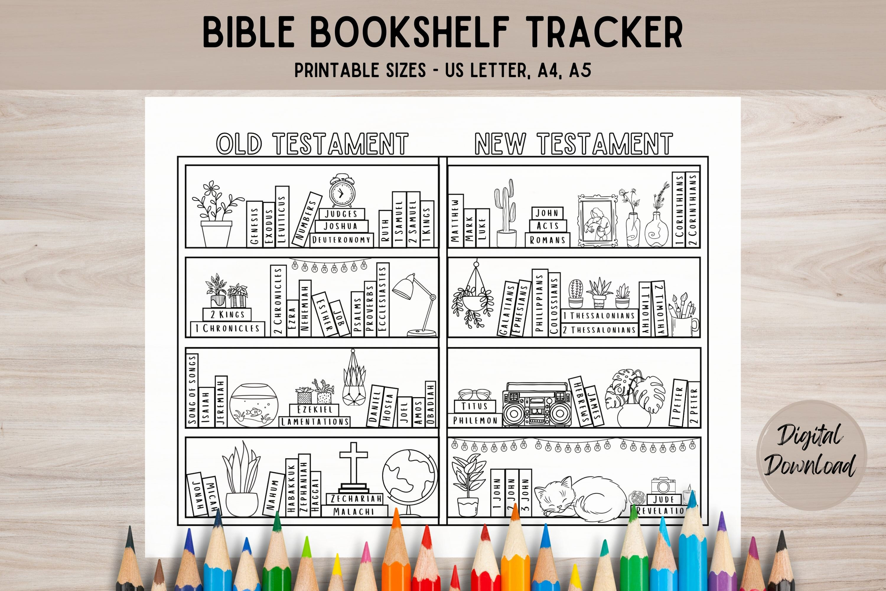Bible Reading Bookshelf Tracker Christian Printable Bible Study ...