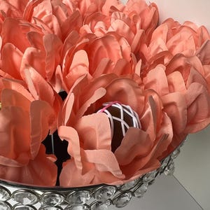 15 Salmon Fabric Flower Wrappers – Handmade Candy Holders for Chocolates, Truffles, Bonbons – Wedding & Party Decoration