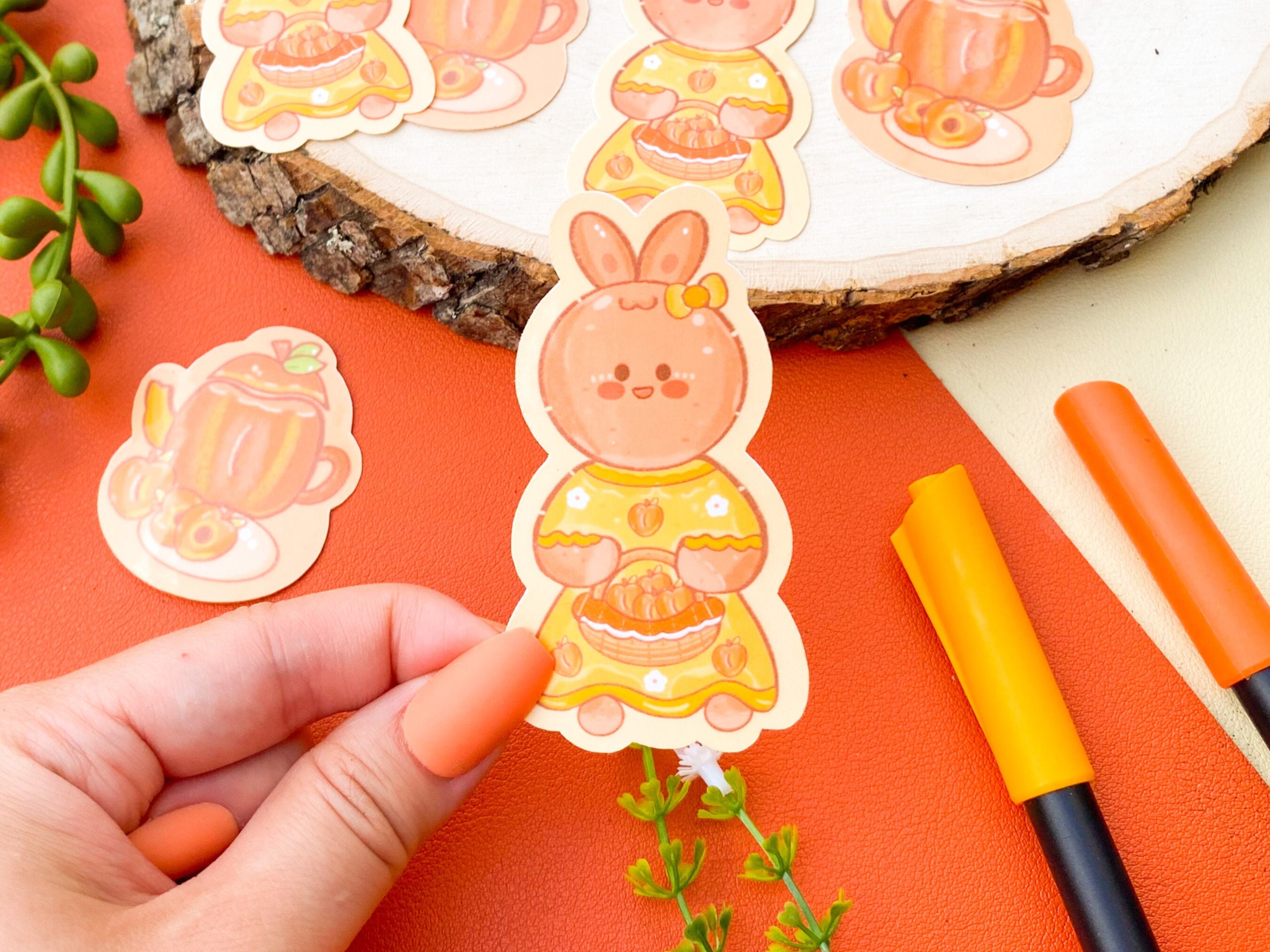 Peach Bunny Sticker Vinyl Matte Sticker Art numérique Etsy