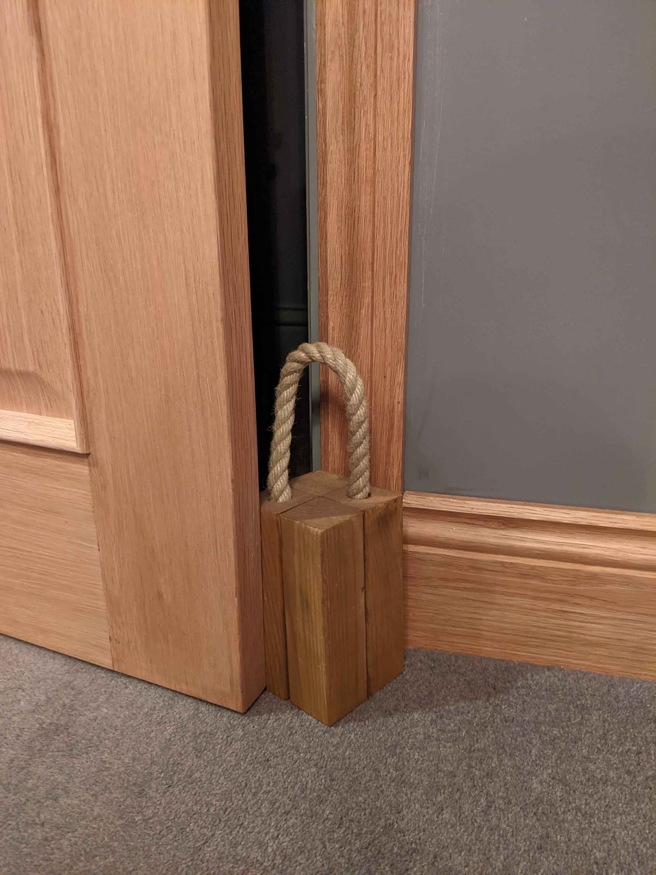 Tall wooden door stop with rope handle Etsy