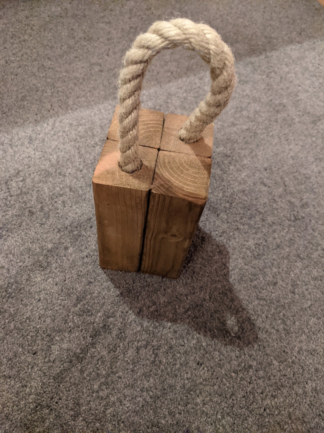 Tall wooden door stop with rope handle Etsy