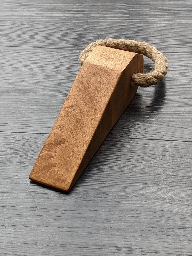 Wooden door stop / wedge with natural jute rope handle. Etsy