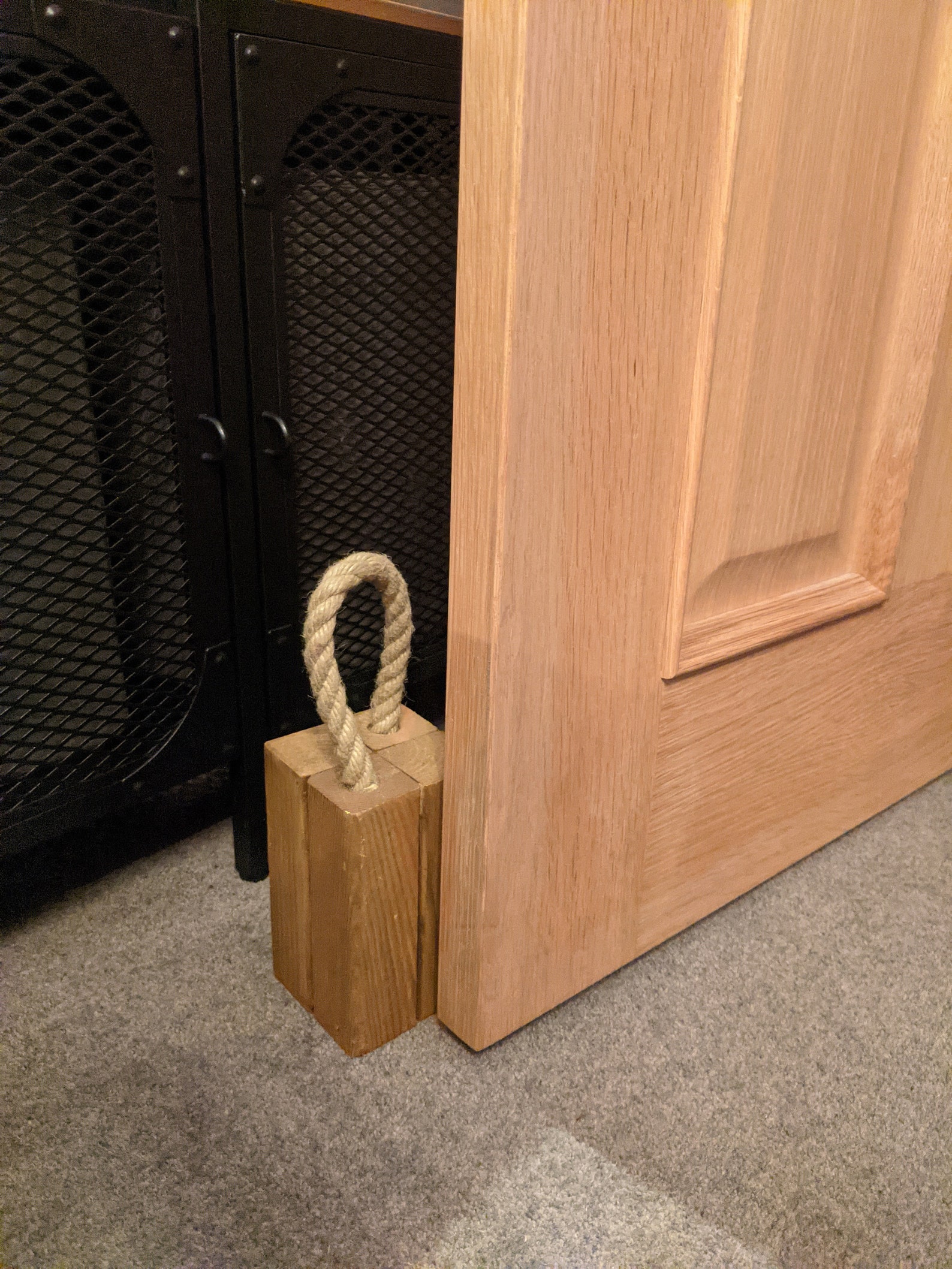 Tall wooden door stop with rope handle Etsy