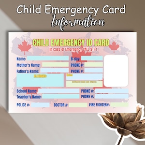 Carte d'identité modifiable pour la sécurité des enfants l Contact important en cas d'urgence l Étiquette de sac à dos l ID de sécurité pour les enfants l pdf imprimable . 3,37 x 2,13