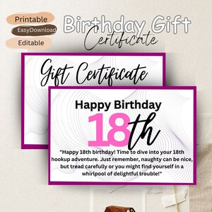 Editable 18th birthday Gift Certificate Template l Printable Gift Card l Editable Gift Voucher l DIY Gift Voucher, Modern Gift Certificate.