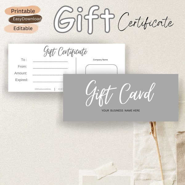 Editable Gift Certificate Template l Printable Gift Card l Editable Gift Voucher l DIY Gift Voucher, Modern Gift Certificate.