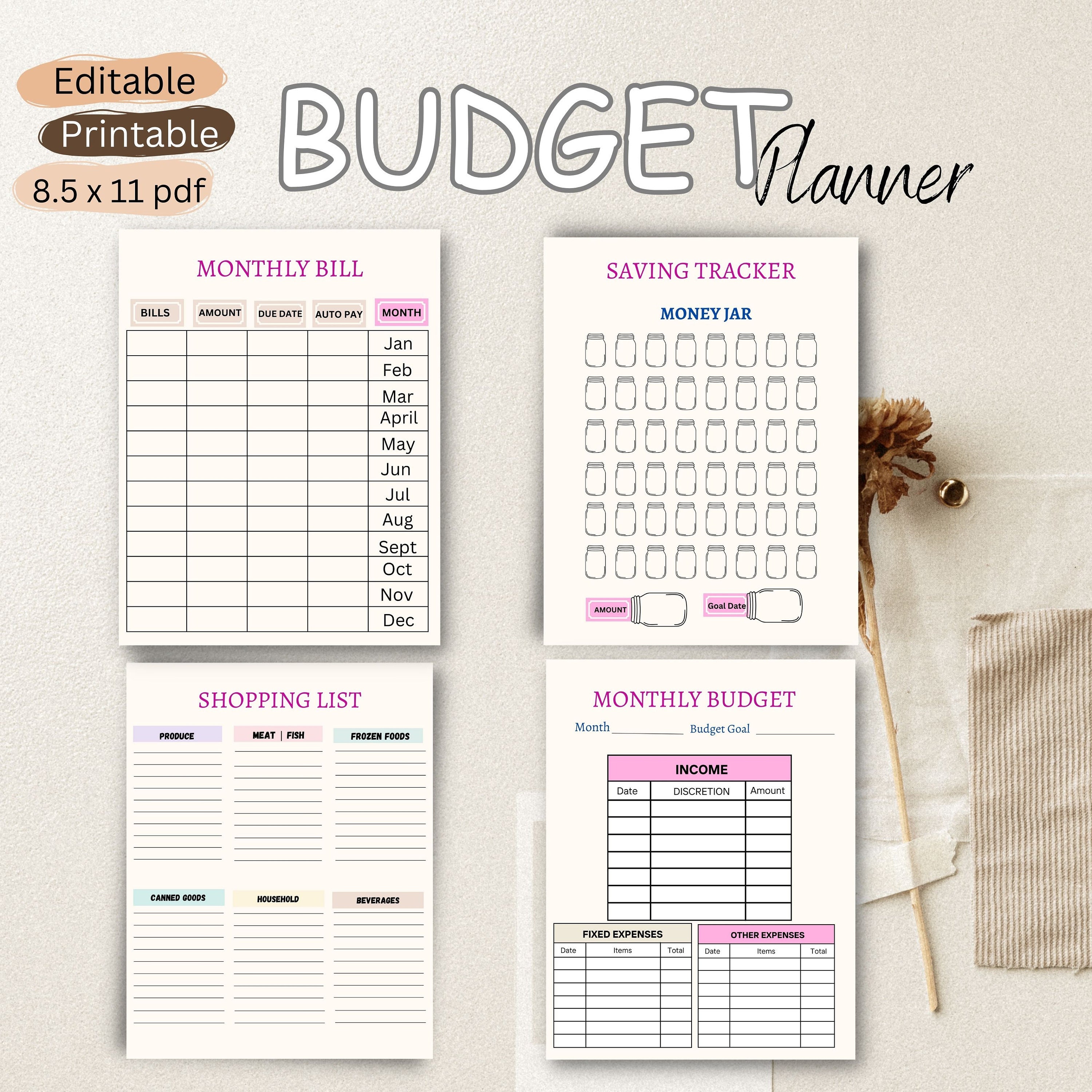 EDITABLE and PRINTABLE Planner - Expenses Tracker, Income Tracker ...