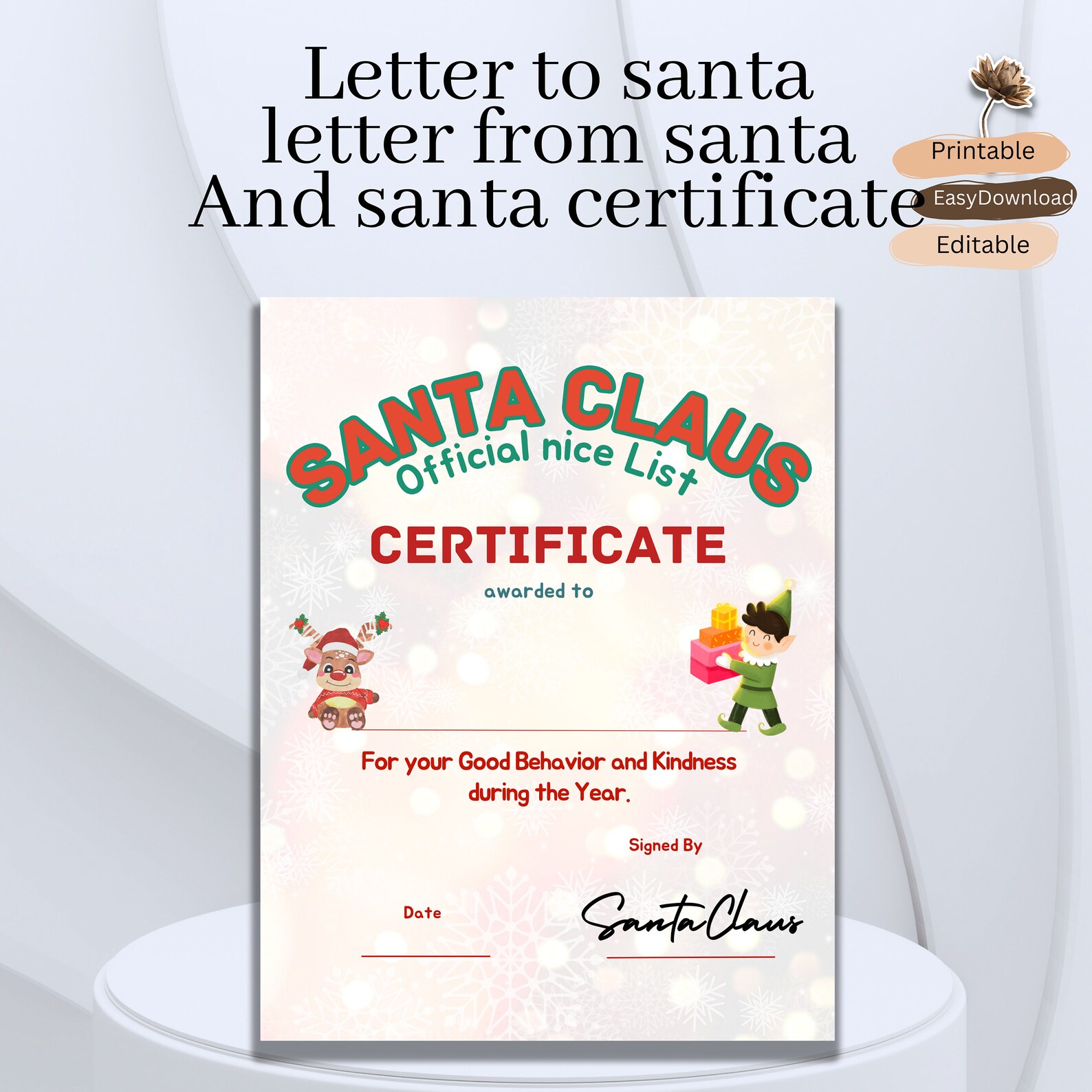 Instant Download Editable Santa Letter ,nice List Certificate and ...