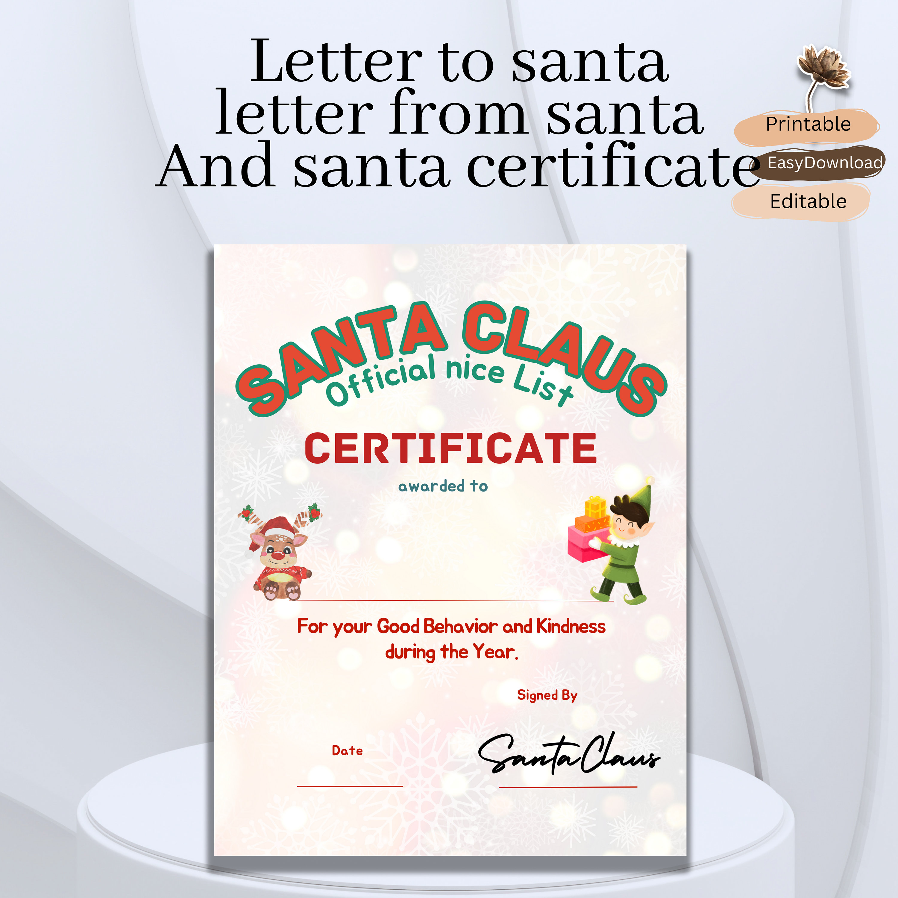 Instant Download Editable Santa Letter ,nice List Certificate and ...