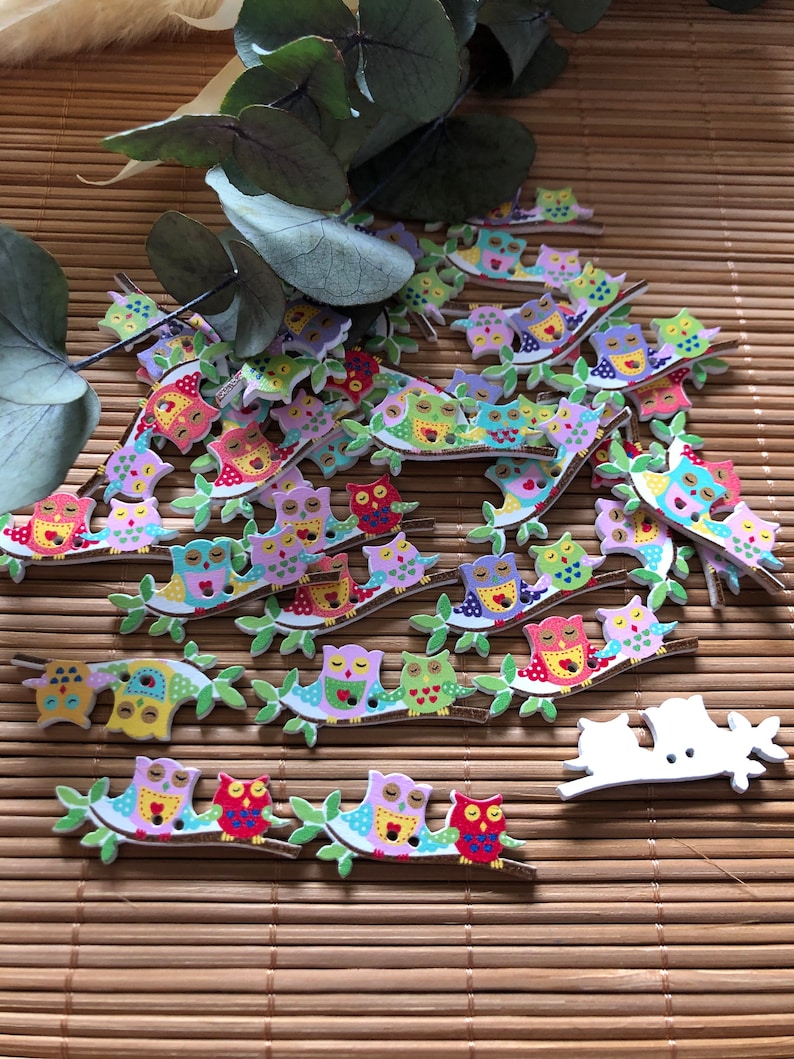 10 Wooden Buttons Buttons Owl Owls Sewing Knitting Crafts Etsy