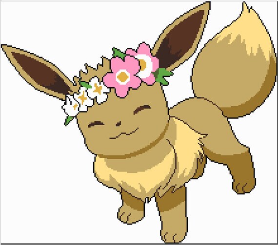 Eevee With A Flower Crown Cross Stitch Pattern Etsy