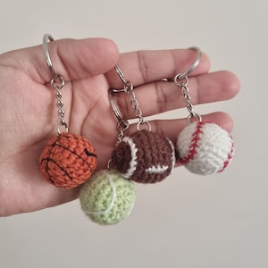 Crochet Mini Sports Ball Keyring: Football, Baseball, Basketball, Tennis, Rugby
