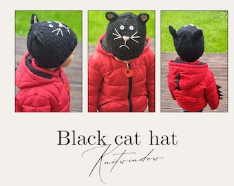 Chunky Knit Black Cat Hat: Embroidered or Simple Beanie