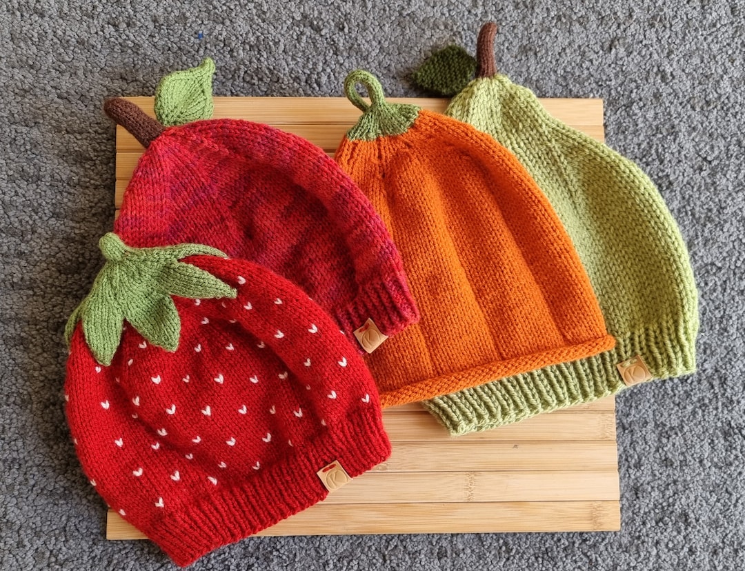 Fruits Hat, Fruit Knit Hat, Apple Hat, Pumpkin Hat, Strawberry Hat