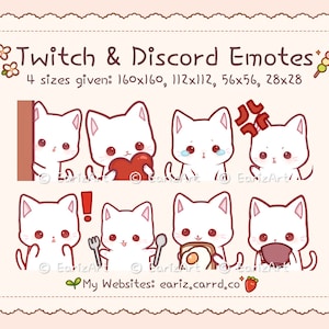 Twitch | Discord Emotes Pack (8) | Cute White Cat Neko Emotes