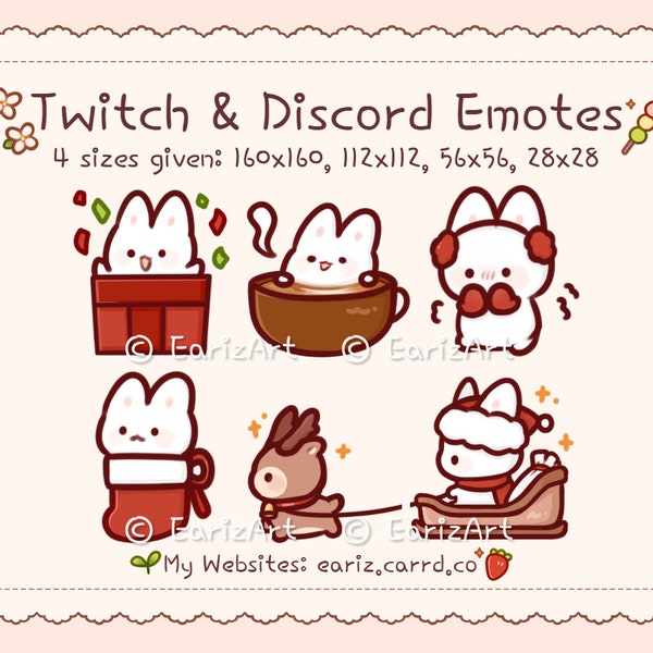 Twitch | Discord Emotes Pack (6) | Cute Christmas Winter White Bunny Emotes