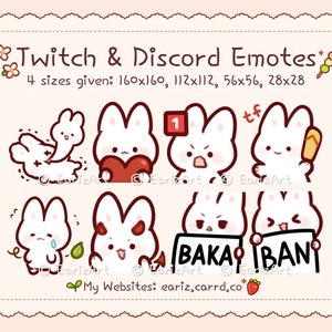 Twitch Emotes | Discord Emotes Pack (8) | Cute White Bunny Emotes Style 2 Set 3