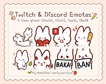 Twitch Emotes | Discord Emotes Pack (8) | Cute White Bunny Emotes Style 2 Set 3