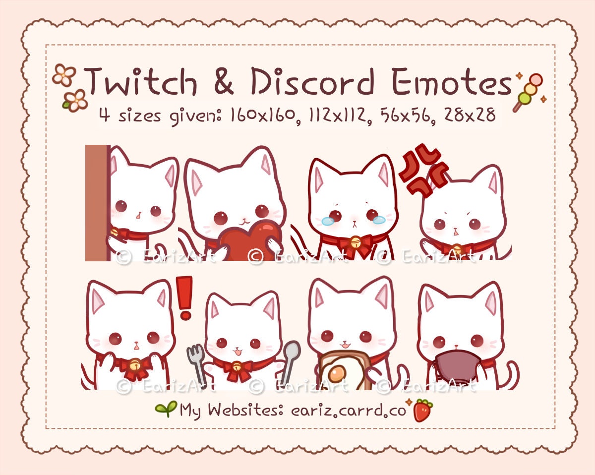 Twitch Discord Emotes Pack 8 Cute White Cat Neko Emotes Etsy Israel