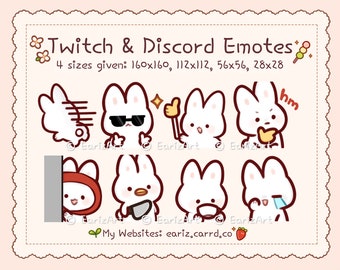 Twitch Emotes | Discord Emotes Pack (8) | Cute White Bunny Emotes Style 2 Set 2