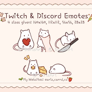 Twitch | Discord Emotes Pack (5) | Cute White Rat Mice Mouse Emotes